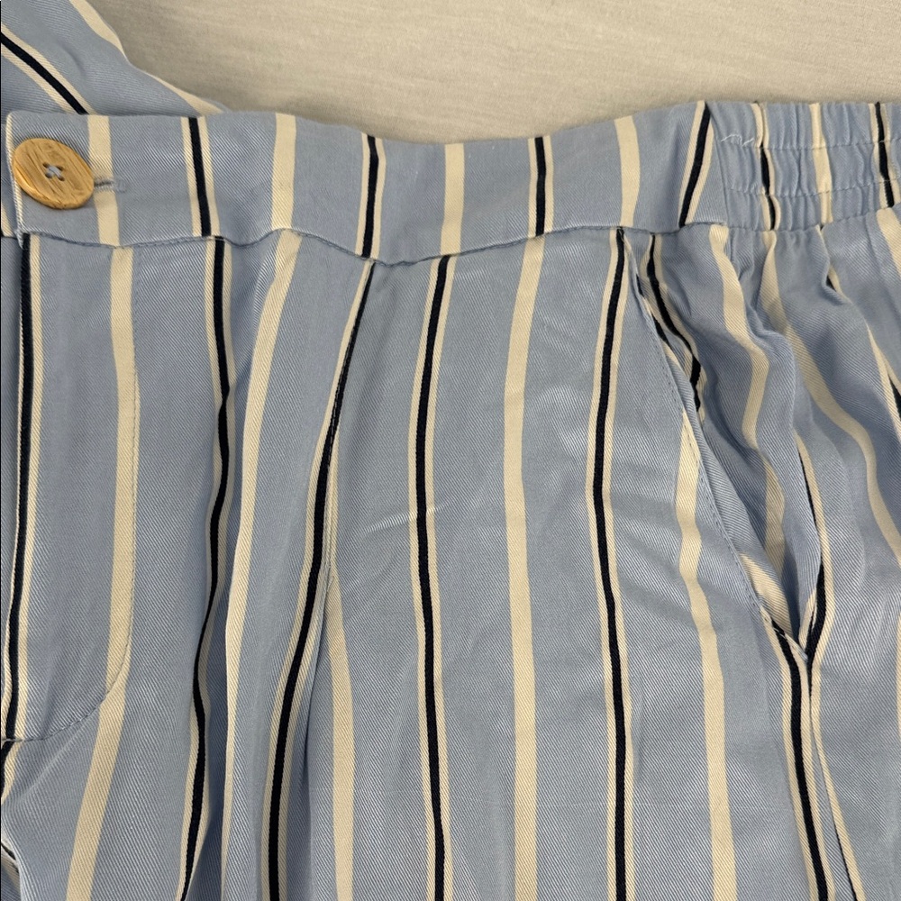 Rae Mode Pants Wm 1X Seneca Light Blue Striped Wide-Leg Button Close - Picture 4 of 9